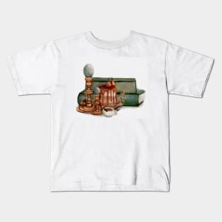 Cottagecore Easter Egg Watercolor, Coffee Leather Books, Green Eggs, Caramel Cake Spring Still Life Kids T-Shirt